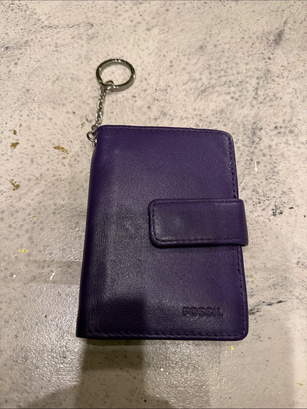 Fossil Purple Leather Card Wallet with Keychain